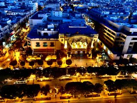 Tunis at night, with a view of the Municipal Theatre