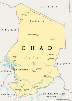 Chad map with capital N'djamena
