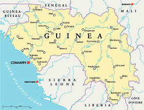 Guinea map with capital Conakry