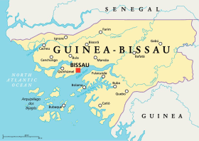 Guinea-Bissau map with capital Bissau