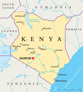 Kenya map with capital Nairobi