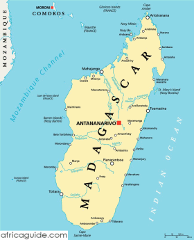 Madagascar map with capital Antananarivo