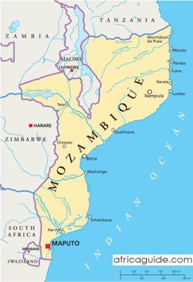 Mozambique map with capital Maputo