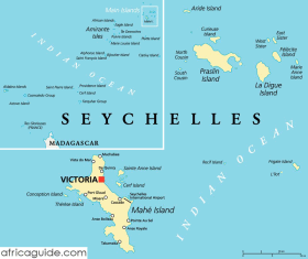 Seychelles map with capital Victoria