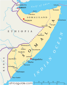 Somalia map with capital Mogadishu