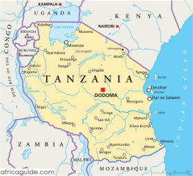 Tanzania map with capital Dodoma