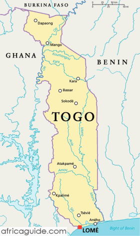 Togo map with capital Lome