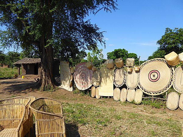Reed baskets and mats for sale at the roadside