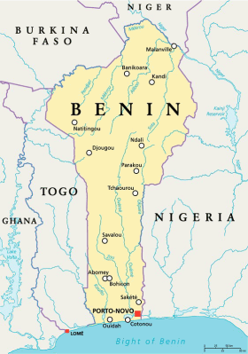 Benin map with capital Porto-Novo