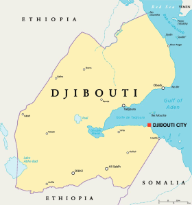 Djibouti map with capital Djibouti City