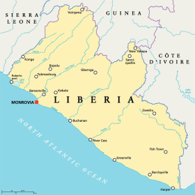 Liberia map with capital Monrovia