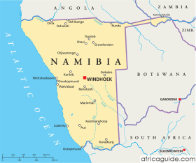 Namibia map with capital Windhoek